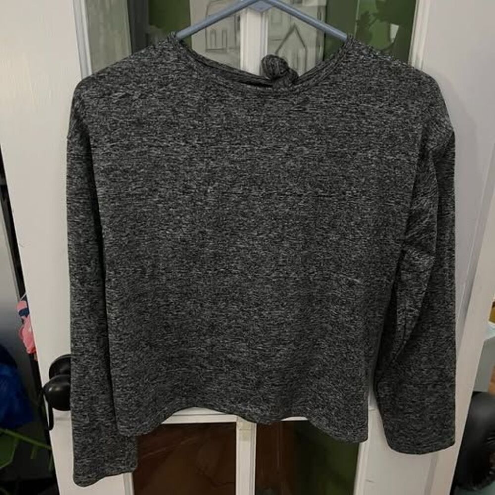 Heather Gray Open Back Tie Long Sleeve Top - Size Small